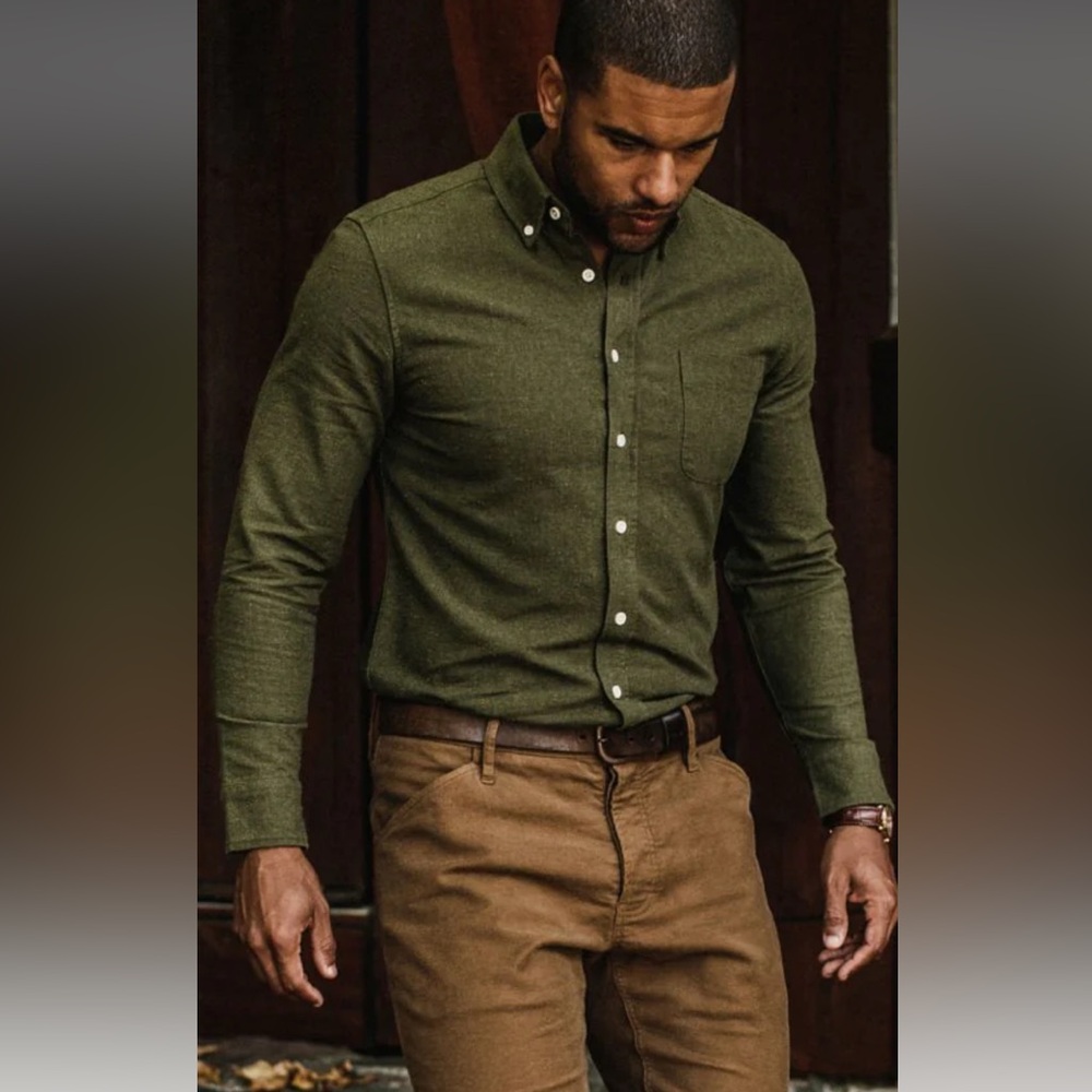 Taylor Stitch The Jack Shirt Olive Donegal Button Down Top Casual M - Picture 3 of 12